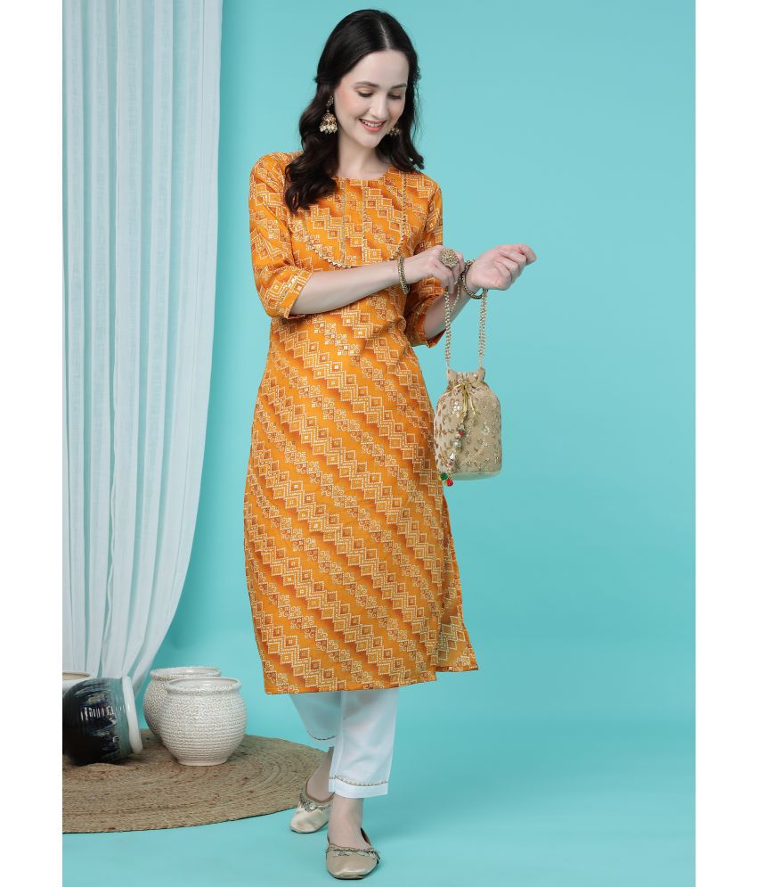     			TRAHIMAM Cotton Blend Printed Kurti With Pants Women's Stitched Salwar Suit - Yellow ( Pack of 1 )