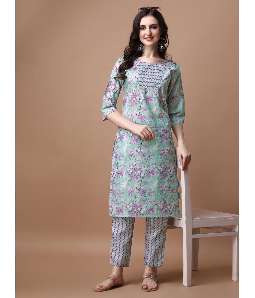     			TRAHIMAM Cotton Printed Kurti With Pants Women's Stitched Salwar Suit - Multicolor ( Pack of 1 )