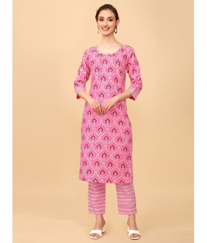     			TRAHIMAM Cotton Printed Kurti With Pants Women's Stitched Salwar Suit - Pink ( Pack of 1 )