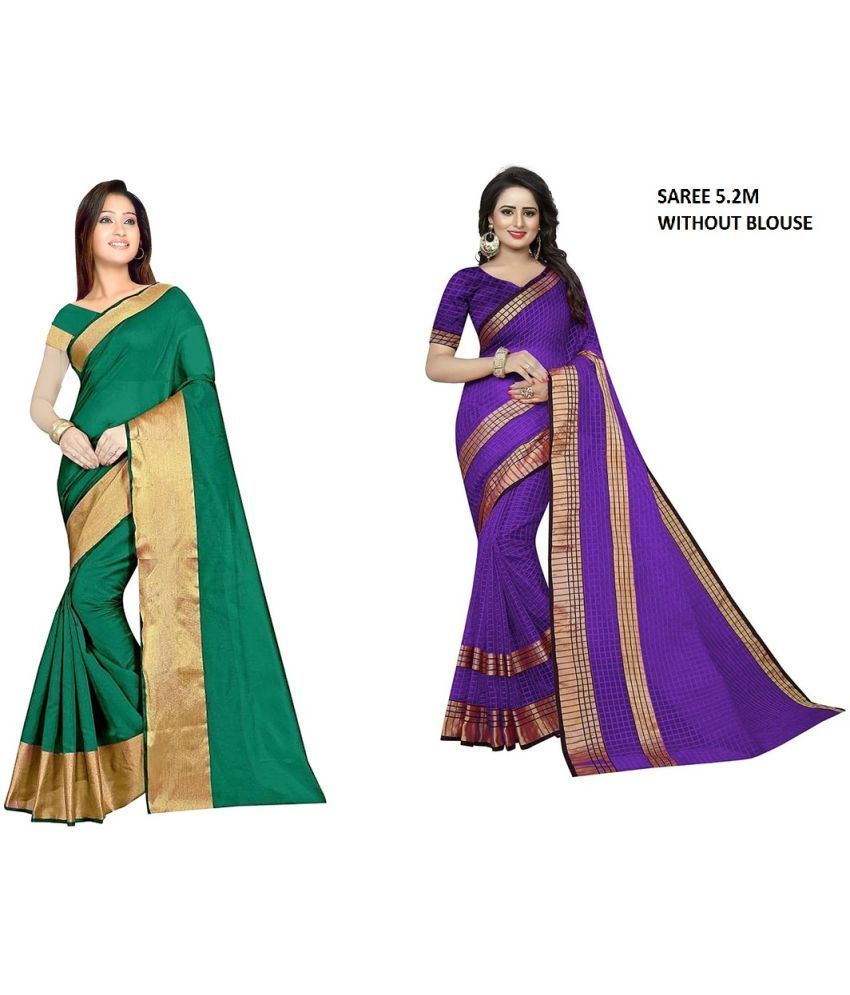     			Vkaran Cotton Silk Printed Saree With Blouse Piece - Multicolor ( Pack of 2 )