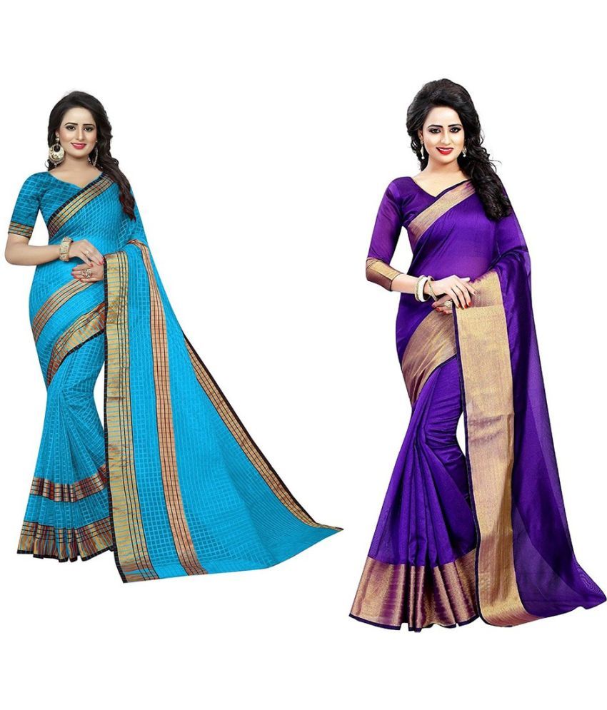     			Vkaran Cotton Silk Printed Saree With Blouse Piece - Multicolor ( Pack of 2 )