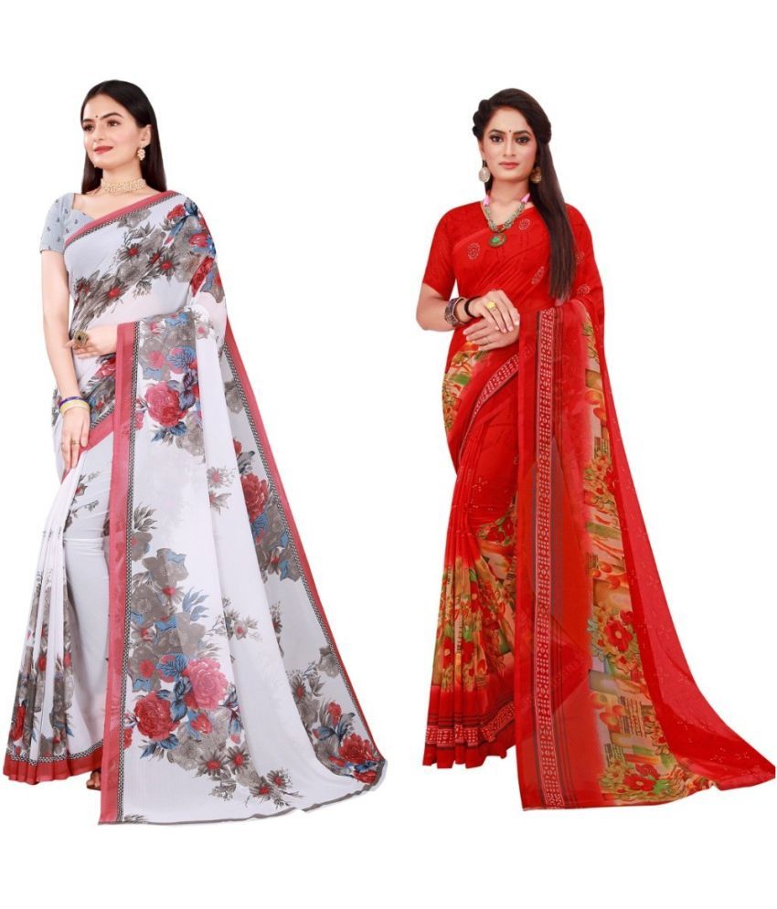     			Vkaran Cotton Silk Printed Saree With Blouse Piece - Multicolor ( Pack of 2 )