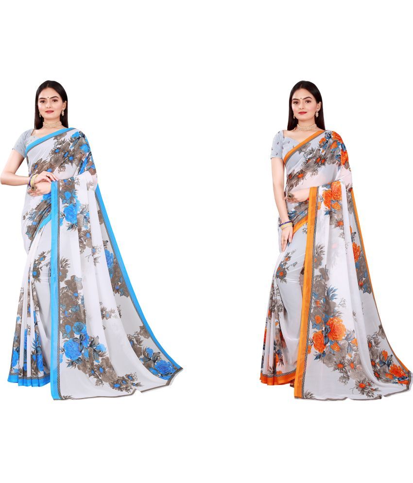     			Vkaran Cotton Silk Printed Saree With Blouse Piece - Multicolor ( Pack of 2 )