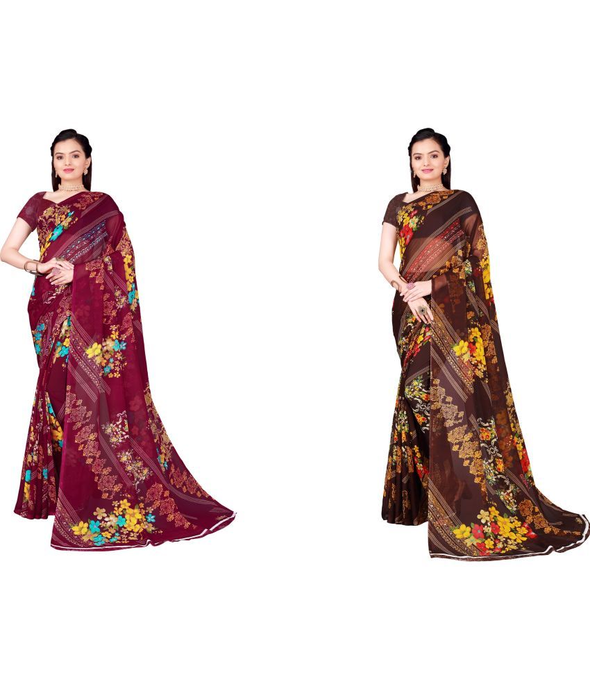     			Vkaran Cotton Silk Printed Saree With Blouse Piece - Multicolor ( Pack of 2 )