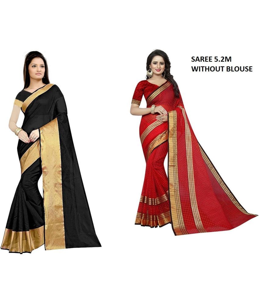     			Vkaran Cotton Silk Printed Saree With Blouse Piece - Multicolor ( Pack of 2 )