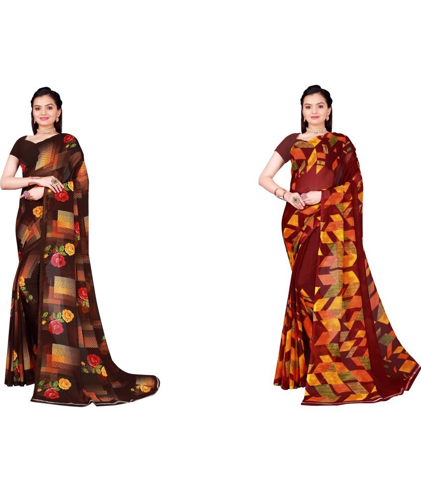     			Vkaran Cotton Silk Printed Saree With Blouse Piece - Multicolor ( Pack of 2 )