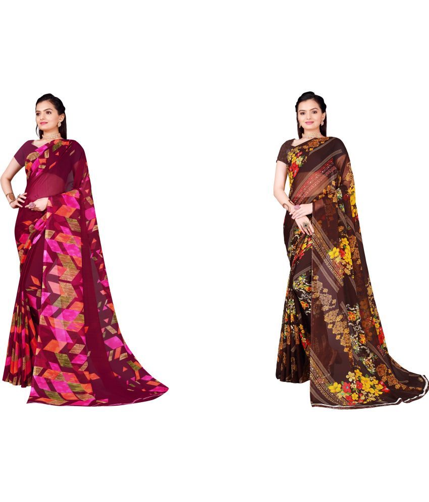     			Vkaran Cotton Silk Printed Saree With Blouse Piece - Multicolor ( Pack of 2 )