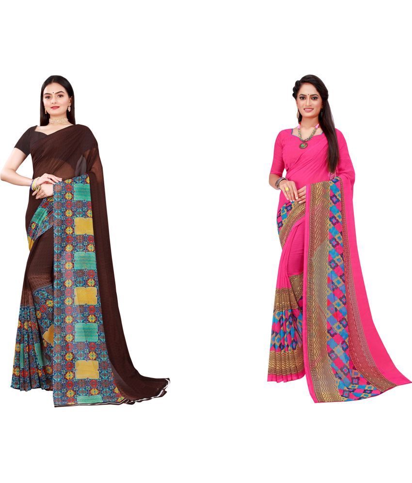     			Vkaran Cotton Silk Printed Saree With Blouse Piece - Multicolor ( Pack of 2 )