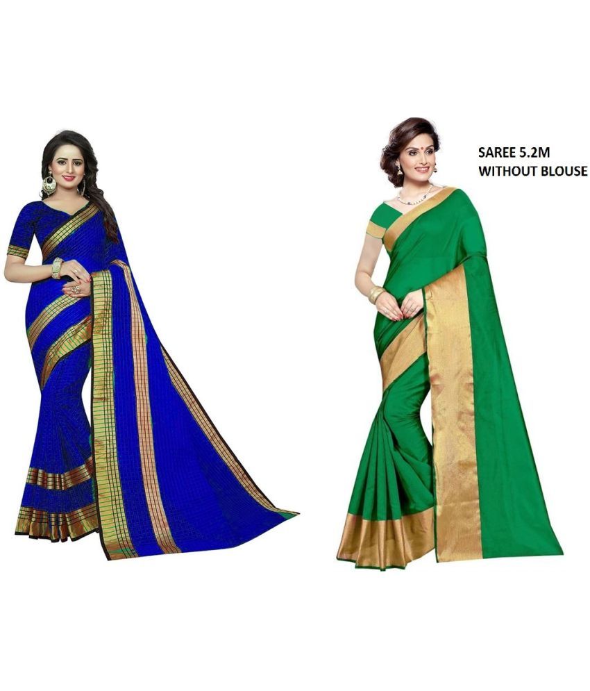     			Vkaran Cotton Silk Printed Saree With Blouse Piece - Multicolor ( Pack of 2 )