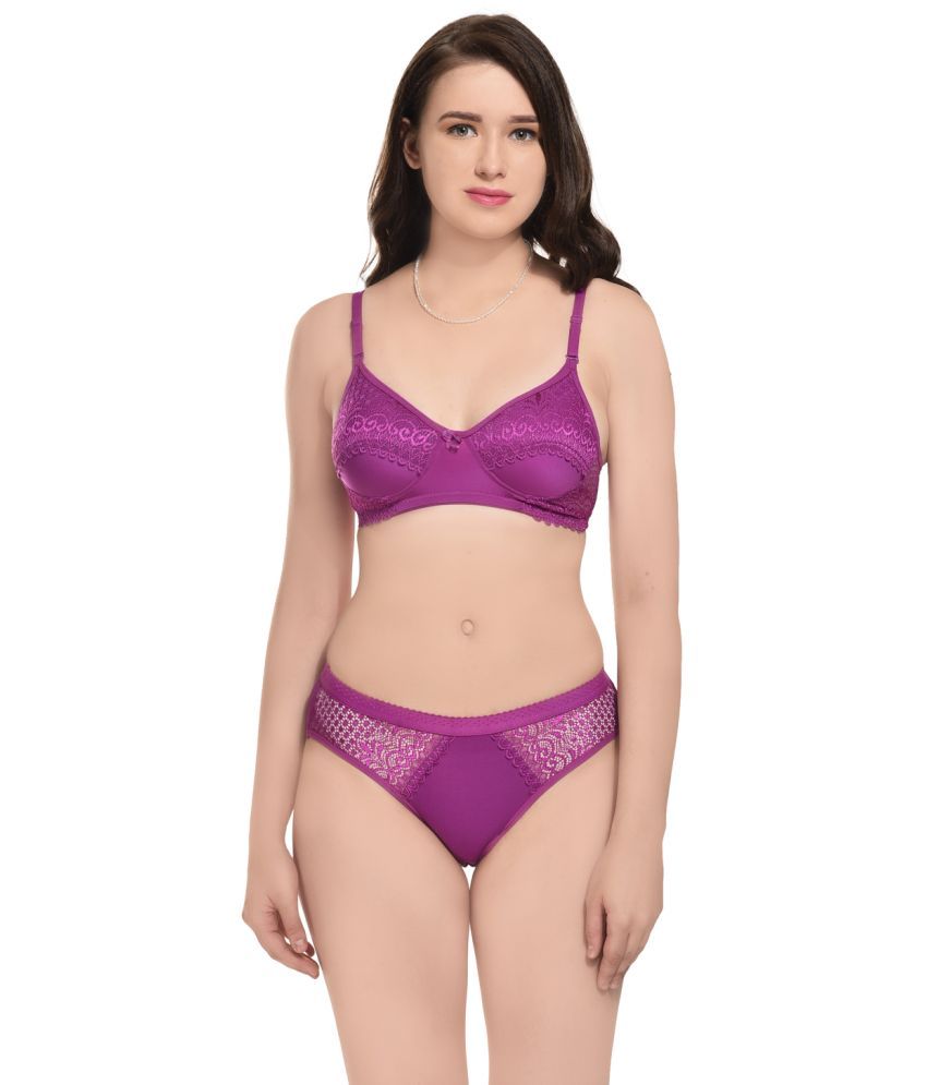     			B & B Comfort Purple Cotton Women's Bra & Panty Set ( Pack of 1 )