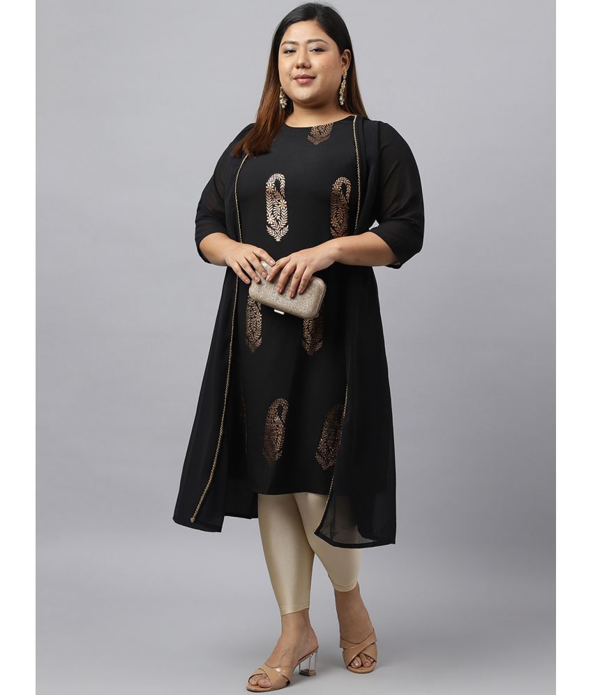     			Janasya Crepe Embellished Double Layered Women's Kurti - Black ( Pack of 1 )