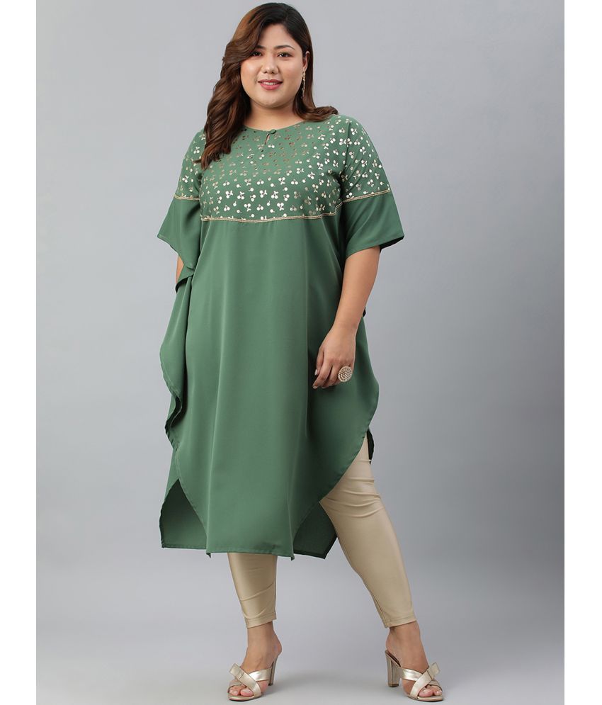     			Janasya Crepe Embellished Kaftan Women's Kurti - Green ( Pack of 1 )