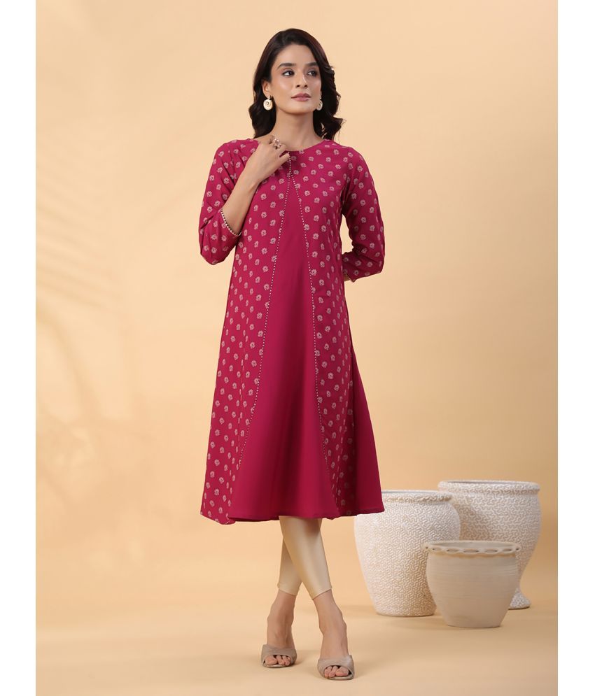     			Janasya Crepe Printed Flared Women's Kurti - Wine ( Pack of 1 )