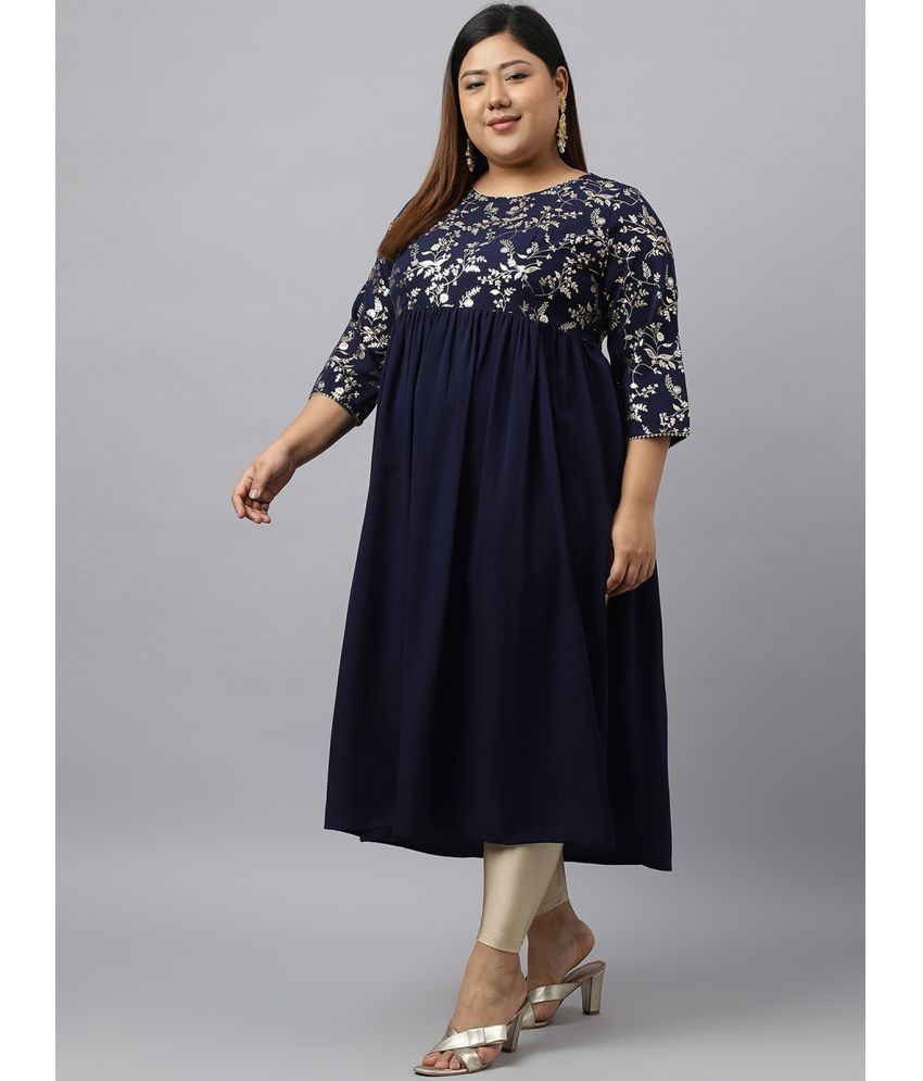     			Janasya Crepe Printed Nayra Women's Kurti - Navy Blue ( Pack of 1 )