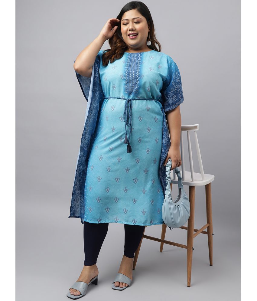     			Janasya Georgette Printed Kaftan Women's Kurti - Blue ( Pack of 1 )