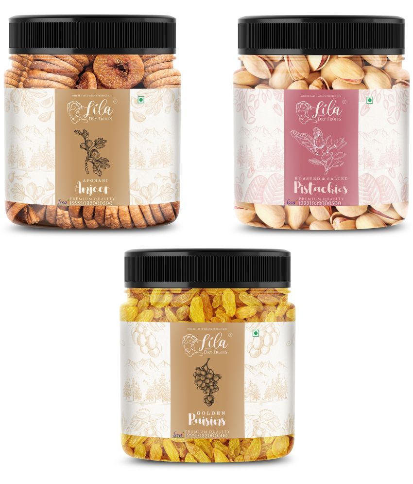     			Lila Dry Fruits Figs (250gm), Pista(250gm) & Green Raisin(250 gm) Combo | Kaju Pista Kishmish