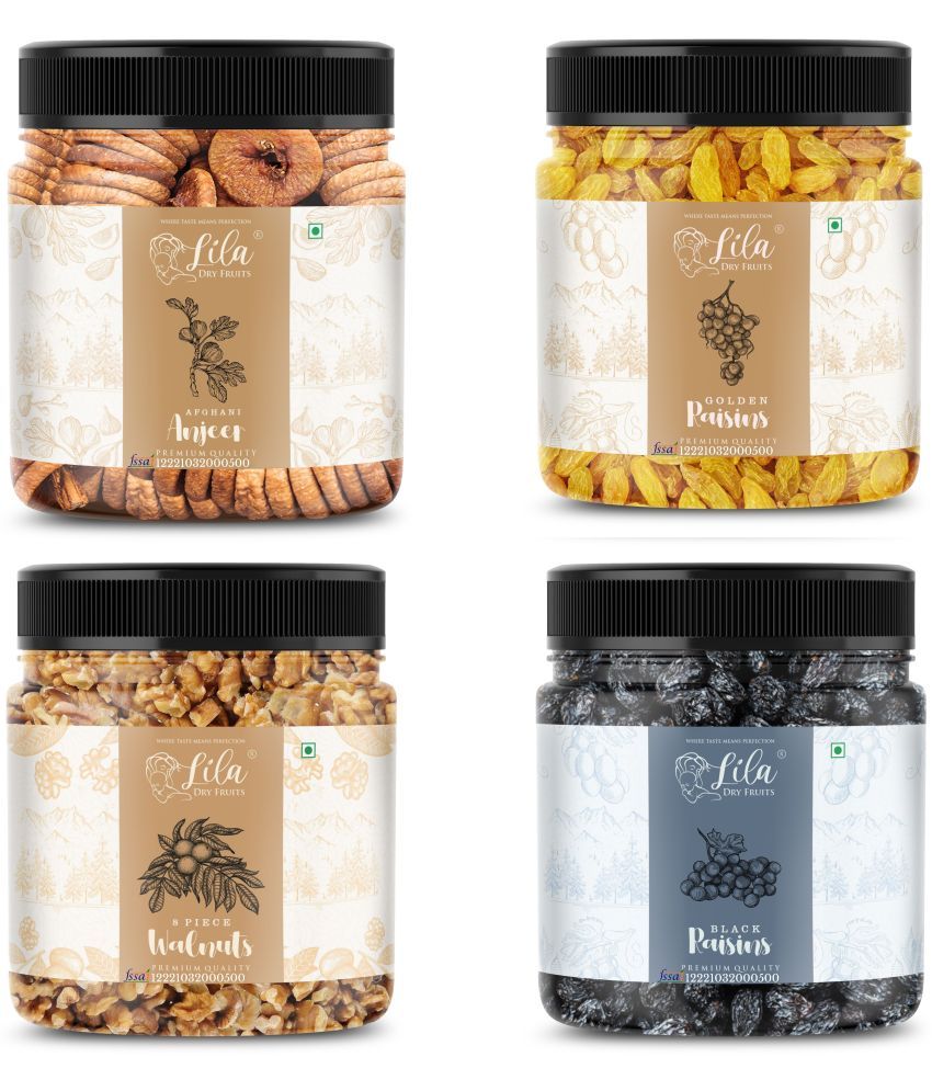     			Lila Dry Fruits Figs(250gm), Walnut (250gm), Green Raisin (250gm) & Black Raisin(250 gm) Combo