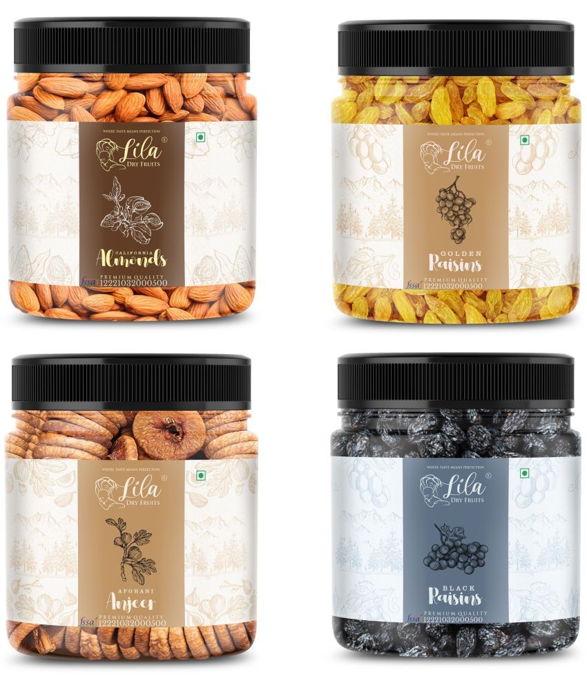     			Lila Dry Fruits Figs(100gm), Almond (100gm), Green Raisin (100gm) & Black Raisin(100 gm)