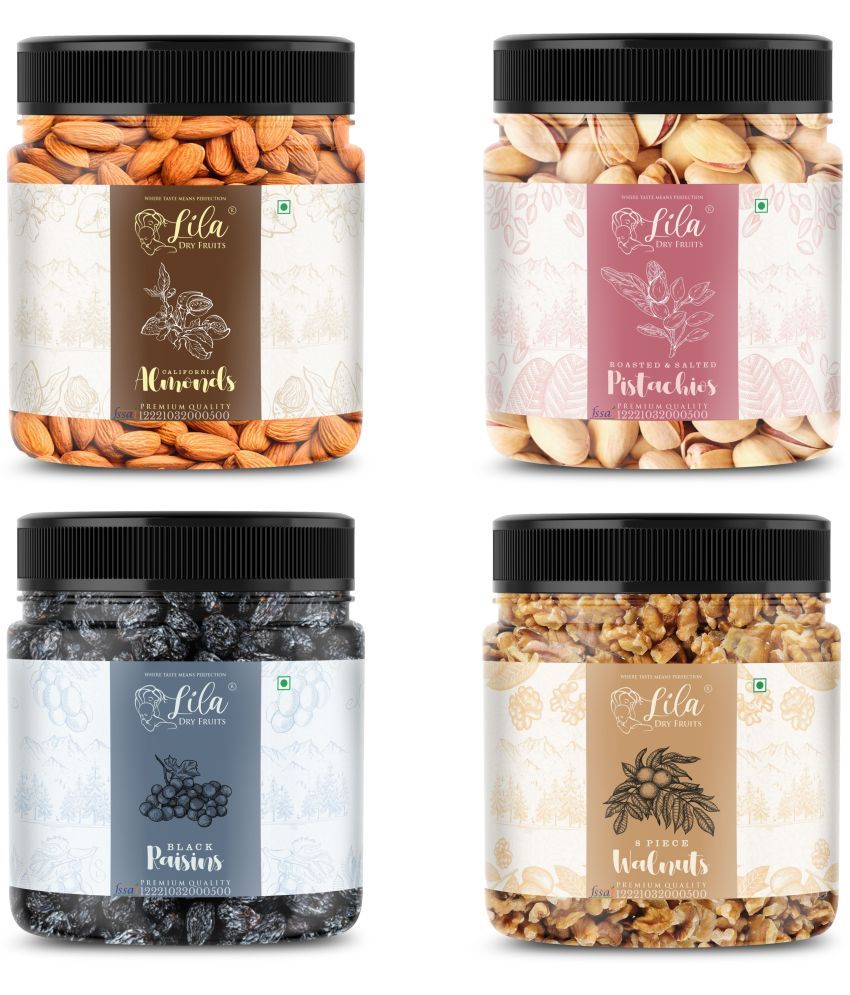     			Lila Dry Fruits Almond(250gm), Salted Pista (250gm), Walnuts (250gm) & Black Raisin(250 gm)