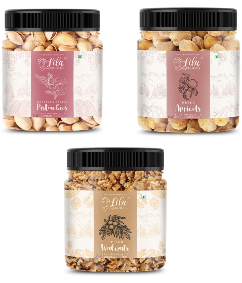     			Lila Dry Fruits Pistachios (250gm),Walnuts(250gm) & Apricots(250gm) Combo | Pista Akhrot Khubani