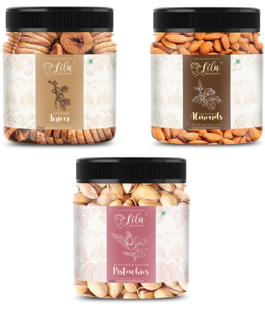     			Lila Dry Fruits Figs (100gm),Almond(250gm) & Pistachios(100 gm) Combo | Kaju Badam Pista Combo