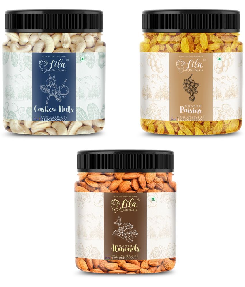     			Lila Dry Fruits Cashew (500gm), Almond(500gm) & Green Raisin(500 gm) Combo | Kaju Badam Kishmish