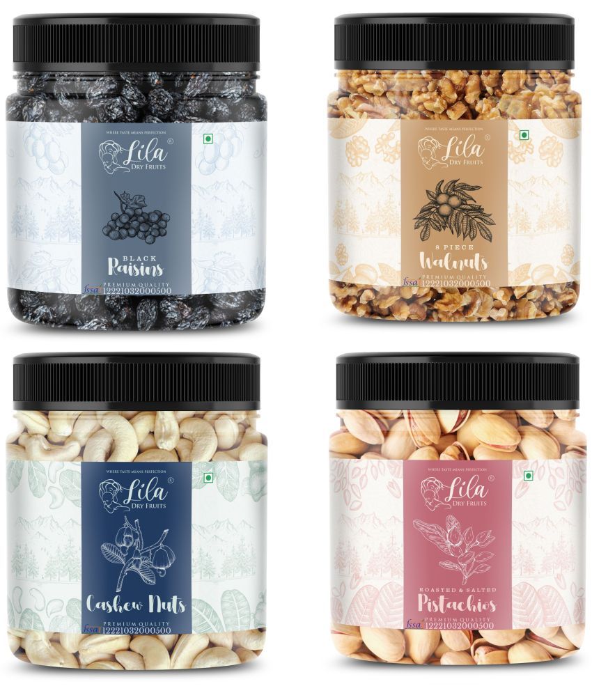     			Lila Dry Fruits Cashew(100gm), Pistachios(100gm), Walnut(100gm) & Black Raisins(100 gm)