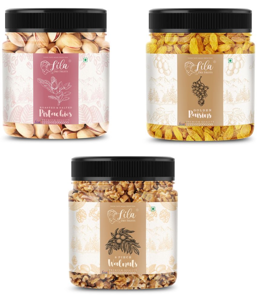     			Lila Dry Fruits Pistachios (250gm),Walnuts(250gm) & Green Raisin(250gm) Combo | Dry Fruits Combo