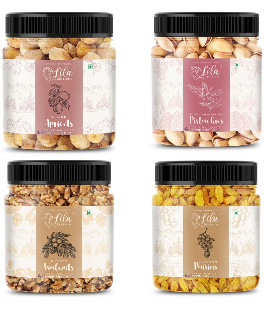     			Lila Dry Fruits Pistachios(250gm), Walnut(250gm), Green Raisin(250gm), Apricots(250gm) Combo