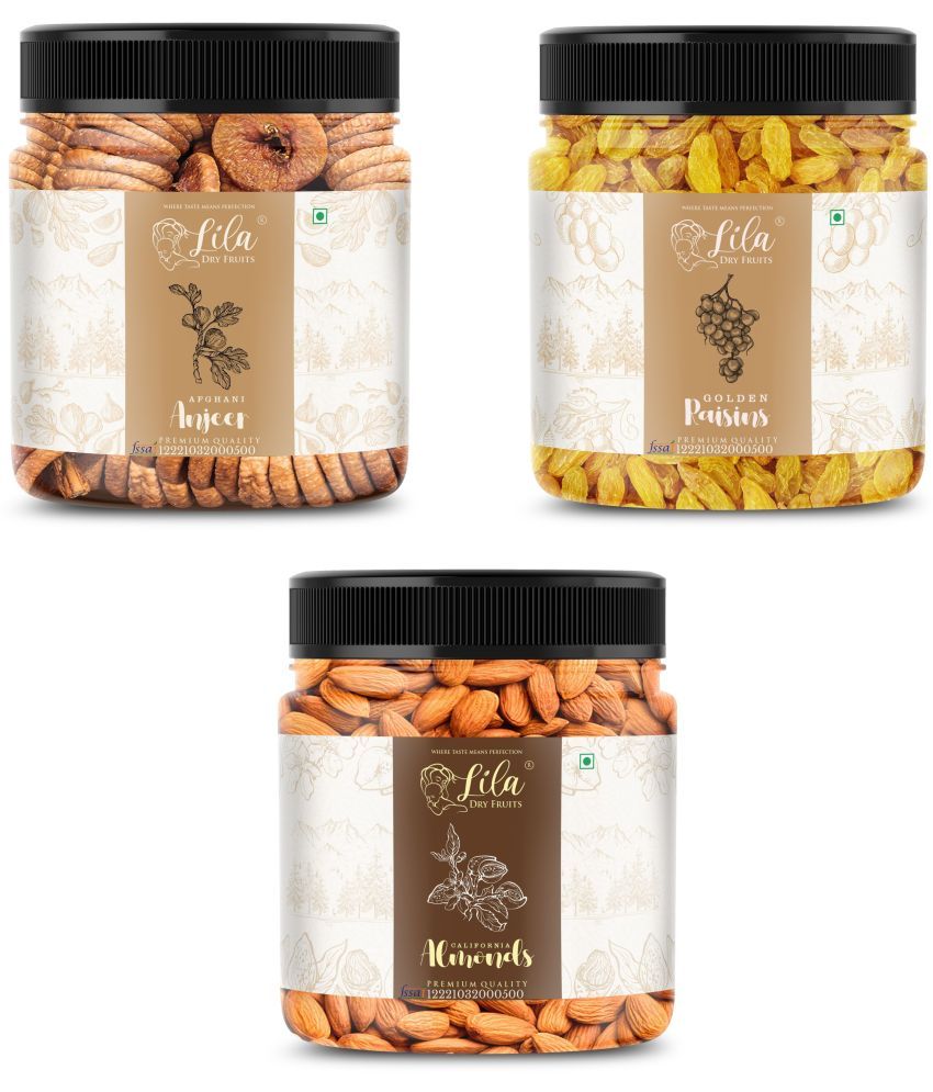     			Lila Dry Fruits Figs (250gm), Almond(250gm) & Green Raisin(250 gm) Combo | Kaju Badam Kishmish