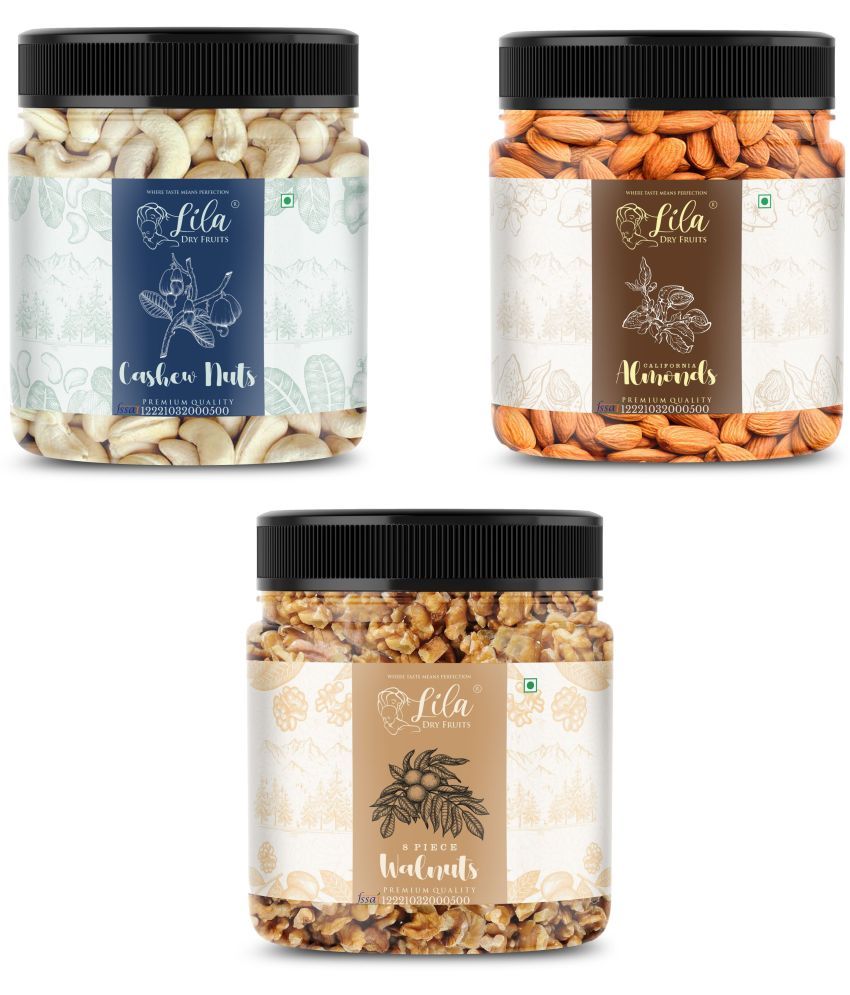     			Lila Dry Fruits Cashew (100gm), Almond(100gm) & Walnut(100 gm) Combo | Kaju Badam Akhrot Combo