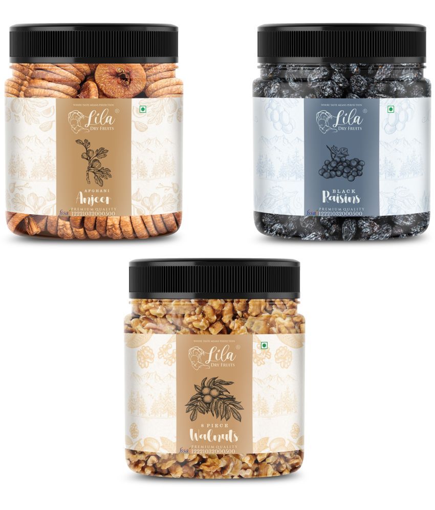     			Lila Dry Fruits Figs (100gm),Walnut(100gm) & Black Raisin(100 gm) Combo | Kaju Akhrot Kishmish