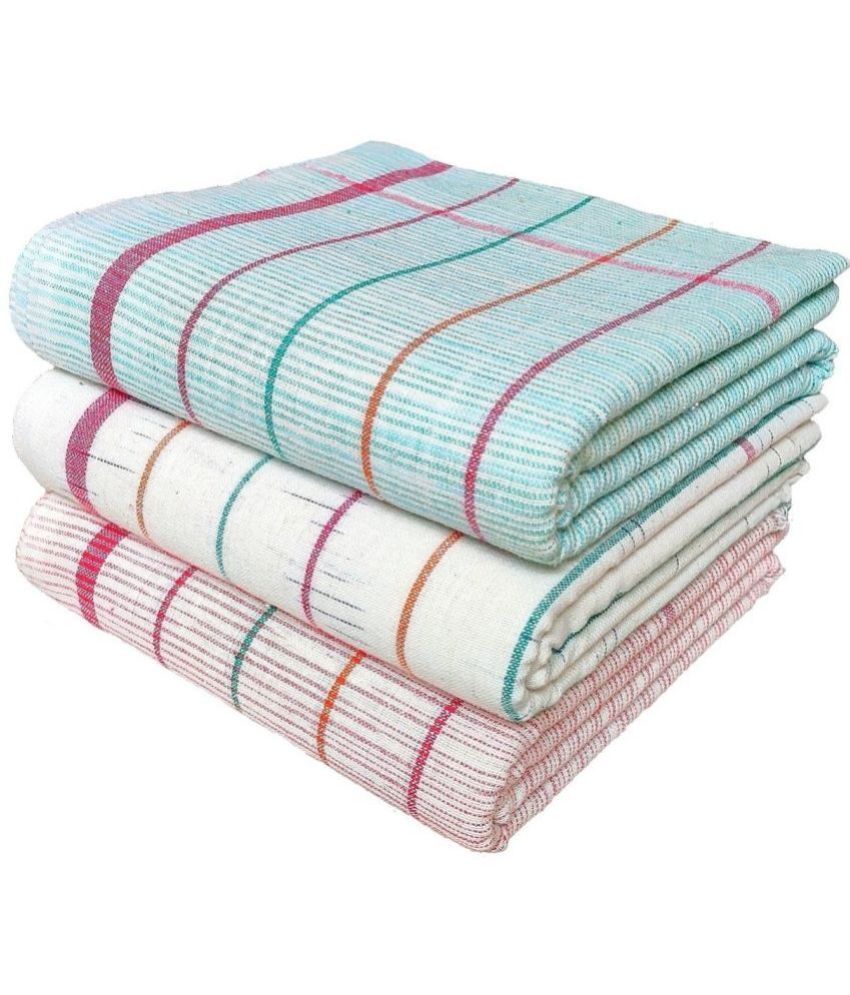     			Mk weaves Cotton Striped Below 300 -GSM Bath Towel ( Pack of 3 ) - Multicolor