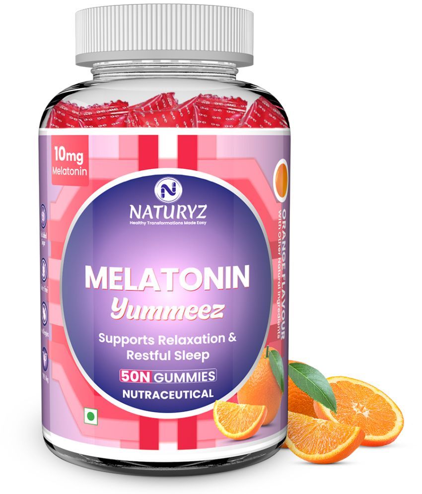     			NATURYZ Melatonin 10mg With Chamomile, L Theanine, L-Threonine For Better Sleep - 50 gummies(Orange)