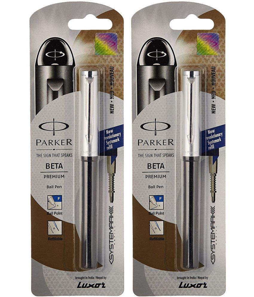     			Parker Beta Premium Chrome Trim Silver Ball Pen Pack of 2