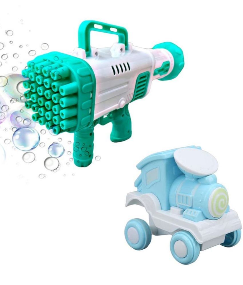     			RAINBOW RIDERS Combo Super Socket 32 Holes Green Bubble Gun & Roll Stunt Small Locomotive Train, Educational Toys  For Kids Boys Age 3+ Years