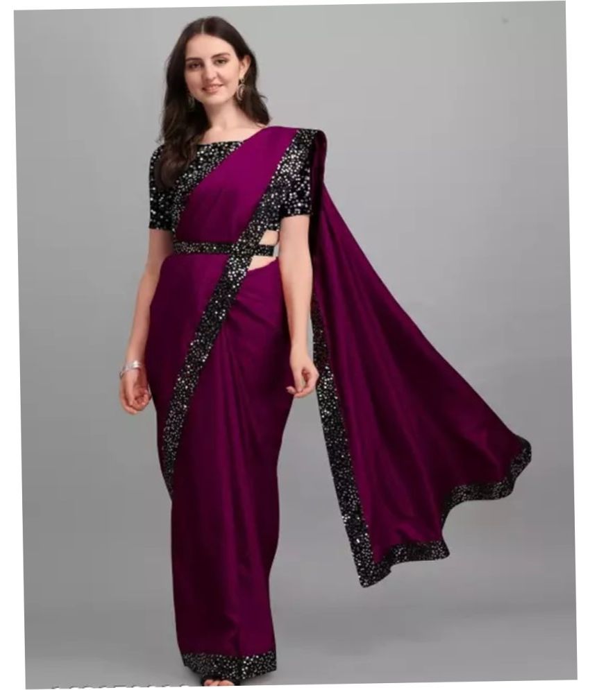     			Ruyu Art Silk Embellished Saree With Blouse Piece - Purple ( Pack of 1 )