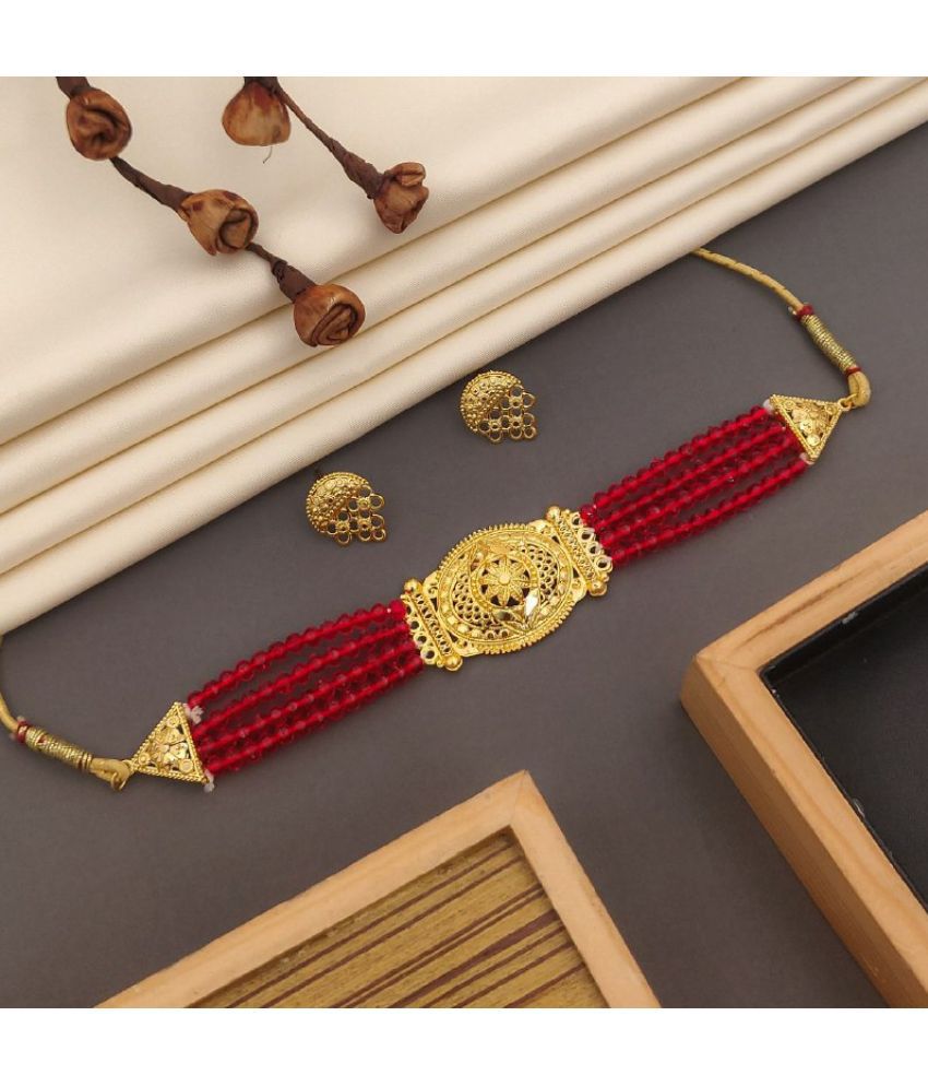     			Ruyu Red Brass Necklace Set ( Pack of 1 )