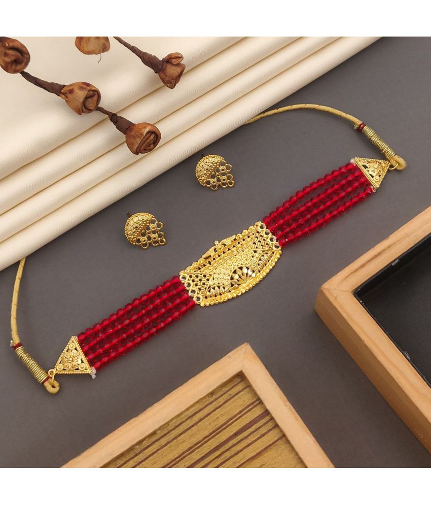     			Ruyu Red Brass Necklace Set ( Pack of 1 )