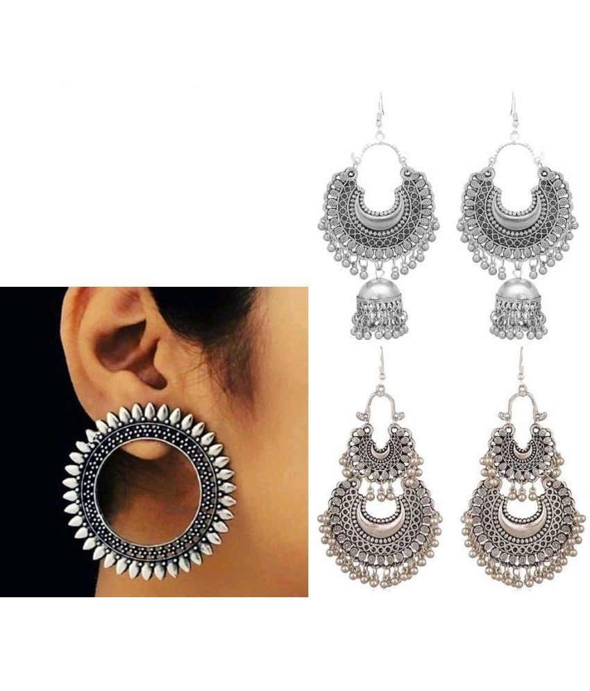     			Samridhi DC Silver Jhumki Earrings ( Pack of 3 )