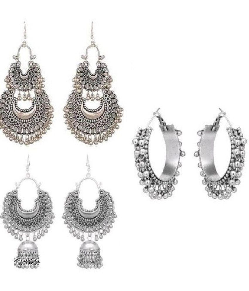     			Samridhi DC Silver Jhumki Earrings ( Pack of 3 )