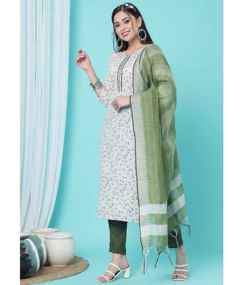     			TRAHIMAM Cotton Blend Printed Kurti With Pants Women's Stitched Salwar Suit - Green ( Pack of 1 )