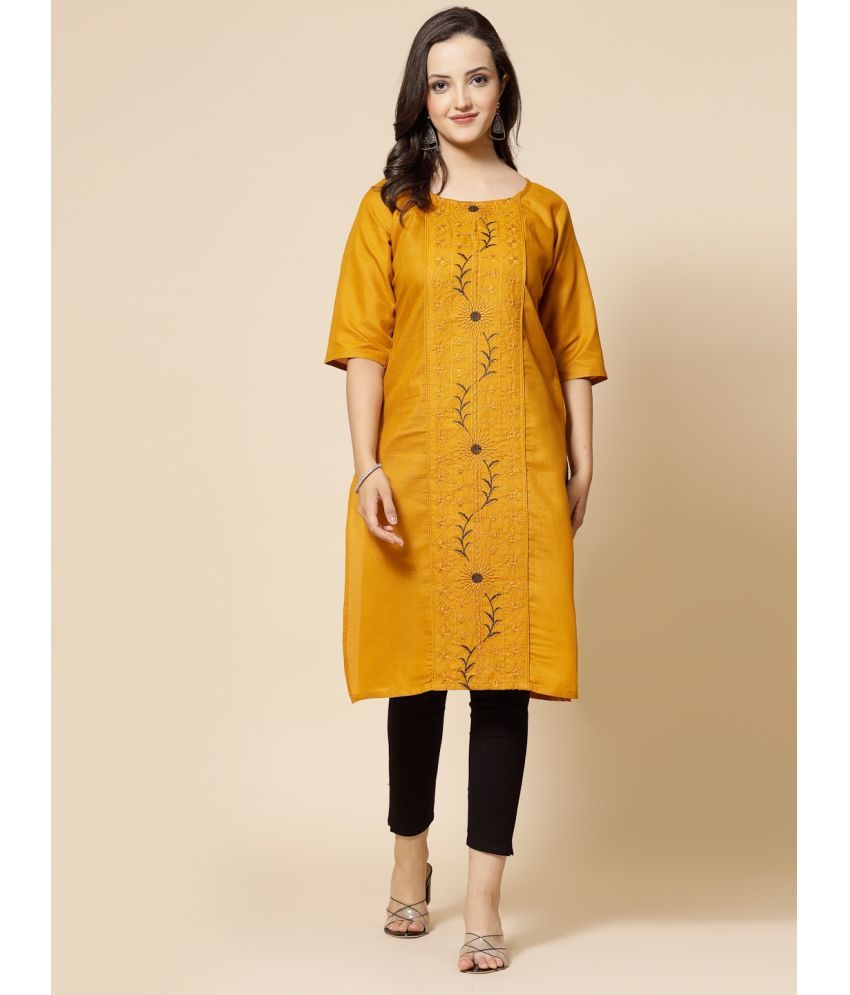     			VINHSCAPE Cotton Blend Embroidered A-line Women's Kurti - Mustard ( Pack of 1 )