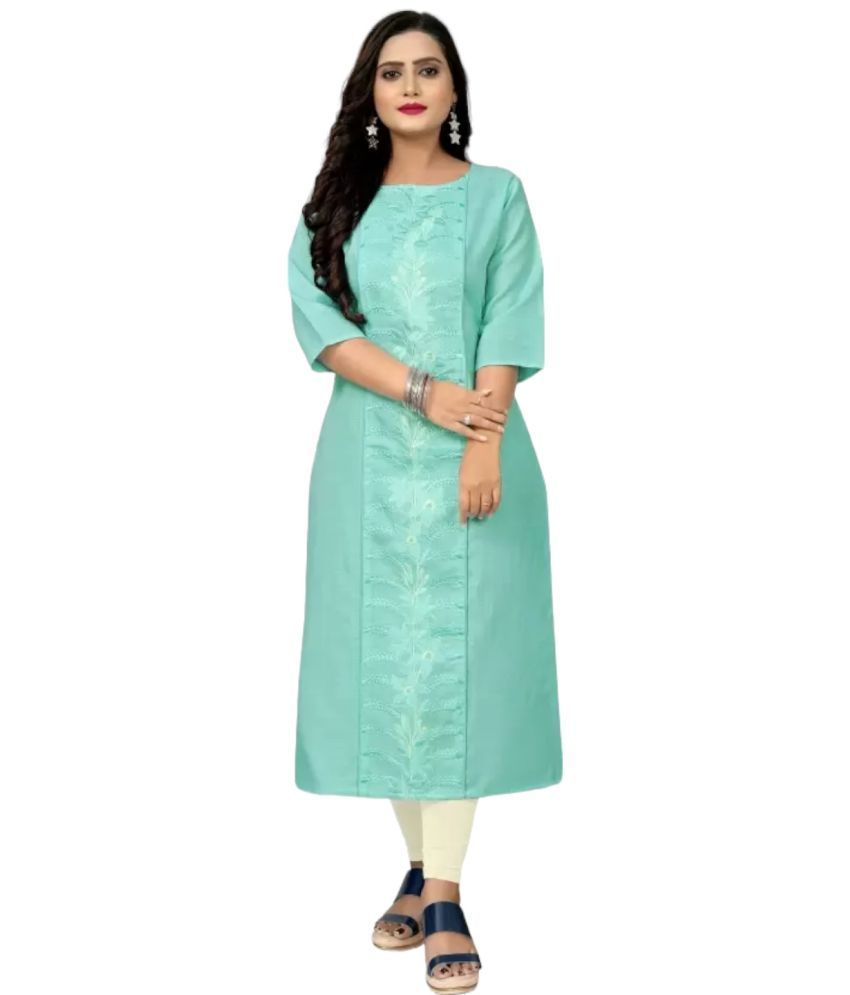     			VINHSCAPE Cotton Blend Embroidered A-line Women's Kurti - Turquoise ( Pack of 1 )