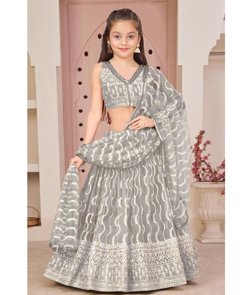     			kedar fab Grey Net Girls Lehenga Choli Set ( Pack of 1 )