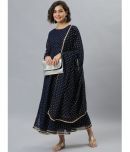 Janasya Georgette Printed Flared Women's Kurti with Dupatta - Navy Blue ( Pack of 1 )