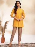 Janasya Silk Blend Solid Kurti With Pants Women's Stitched Salwar Suit - Mustard ( Pack of 1 )