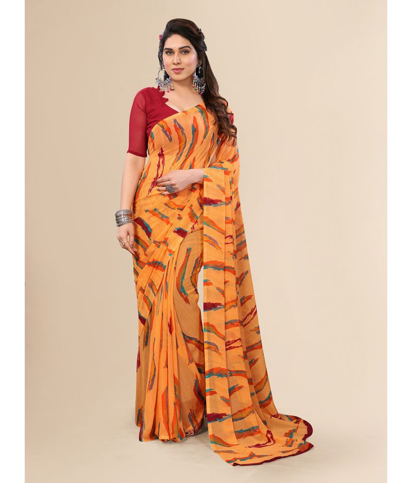     			ANAND SAREES Georgette Printed Saree With Blouse Piece - Orange ( Pack of 1 )