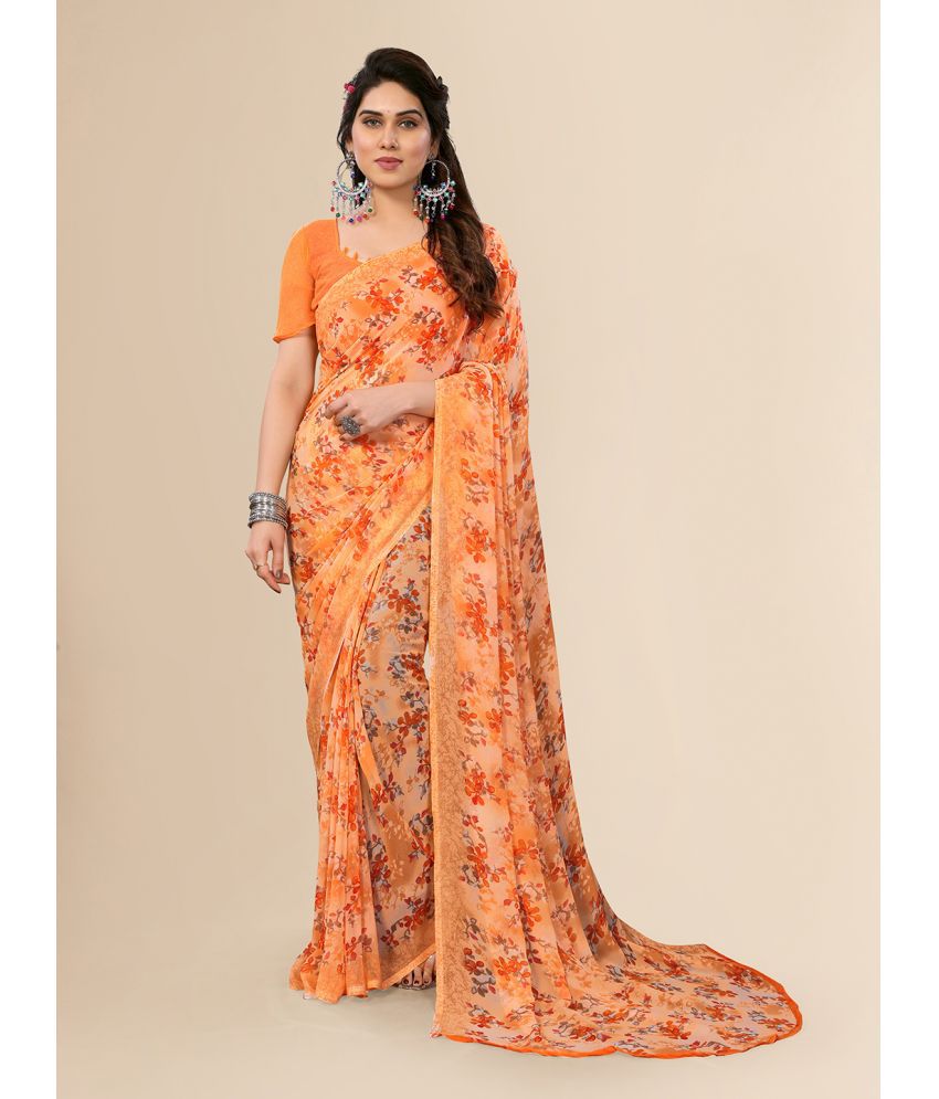     			ANAND SAREES Georgette Printed Saree With Blouse Piece - Mustard ( Pack of 1 )