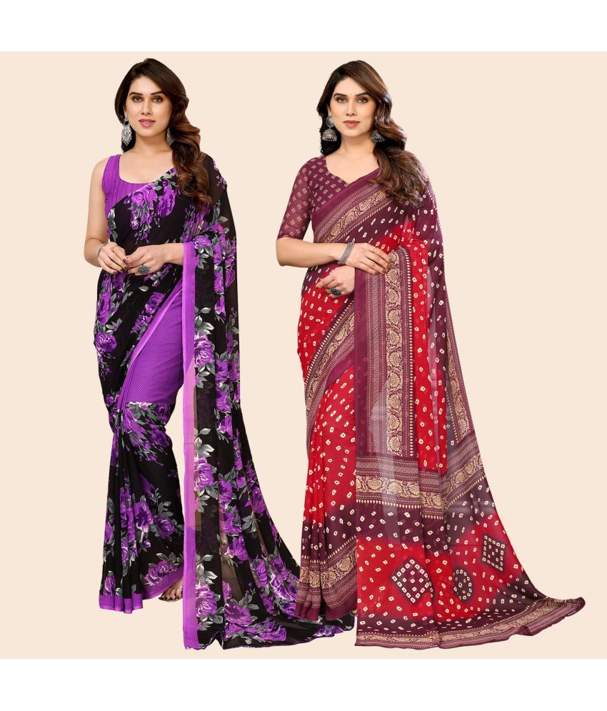     			ANAND SAREES Georgette Printed Saree With Blouse Piece - Multicolour ( Pack of 2 )